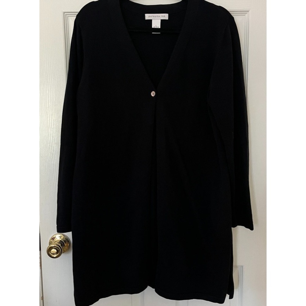 Long Black Cotton Cardigan Minimalist Capsule Wardrobe Open Front L - Picture 1 of 9